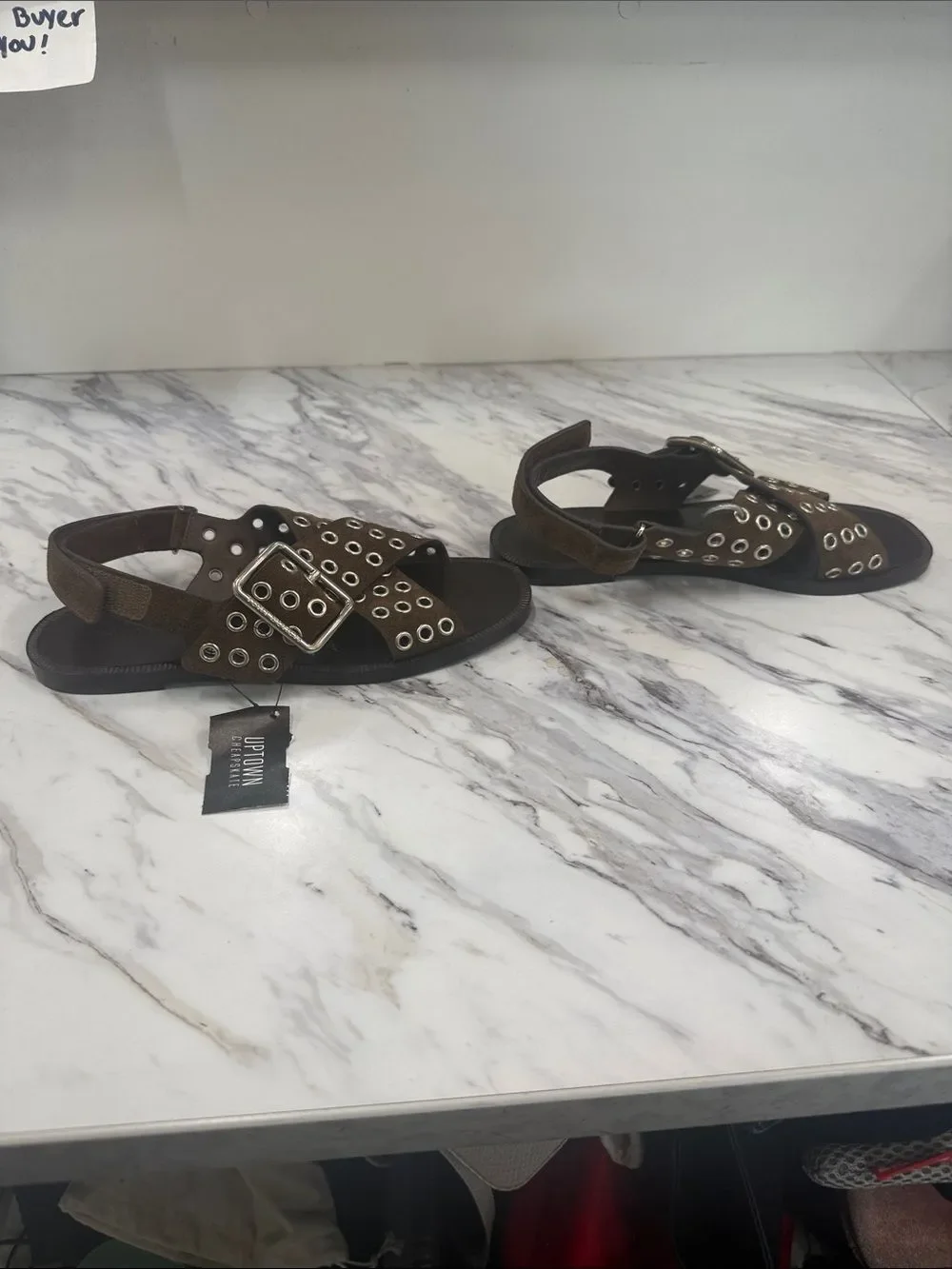 Tory Burch Brown Suede Grommet Cross-Strap Sandals